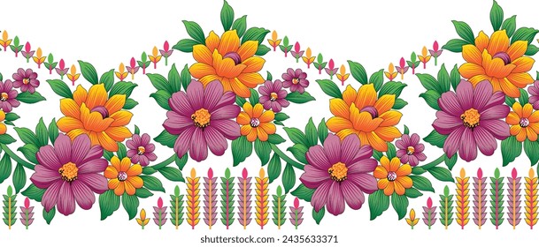 Digital Design background with colorful objects and flowers-
digital-textile-design-flowers-leaves-Exquisite border design, border pattern, Motif, Graph