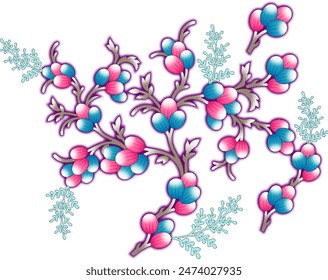 Digital Design background with colorful objects and flowers