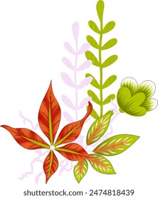 Fondo de diseño digital con objetos coloridos y flores