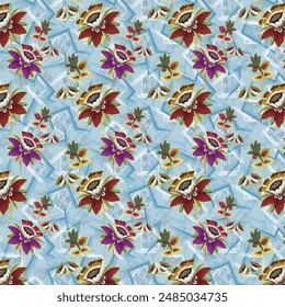 Digital Design background with colorful objects and flowers Pakistani Textile Design