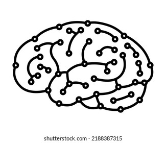 digital design brain symbol, black flat graphics on a white background