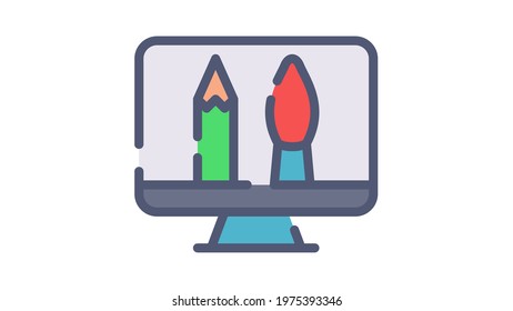 digital design computer single isolated icon with flat dash or dashed style