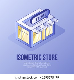 Digital design concept scene of small Isometric store for mobile app,internet page,banner.Isometric business social illustration-3d little shop,web online concept