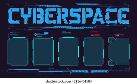 Digital design elements hud style. Trendy 2022 shapes in cyberpunk style. Bar labels,info box bars. Futuristic info boxes layout templates Cyberpunk retro futuristic poster set abstract cosmic shapes.