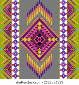 digital design features seamless geometric pattern with triangle zigzag shapes, set against square-shaped green white background, making ideal  printing clothes, skirts, carpets illustration  fashion 