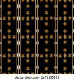 A digital design featuring repeated, symmetrical gold patterns resembling abstract starbursts a dark background