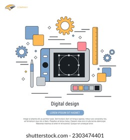 Digital design flat contour style vector concept illustration