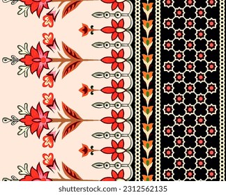 Diseño digital ornamento borde HD modelo traza frontera de trabajo flores PNG y motivos de adorno si elementos de diseño de la India Patrón de búsqueda de marca Neckline con acuarela, repetir papel de pared de textura floral 