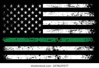 A digital design of the USA flag with a green line for border patrol,park rangers,and federal agents