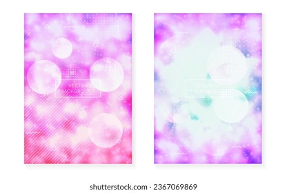 Digital Design. Vibrant Flyer. Blue Retro Background. Light Vector. Hipster Presentation. Geometric Texture. Magic Iridescent Elements. Memphis Dots. Purple Digital Design