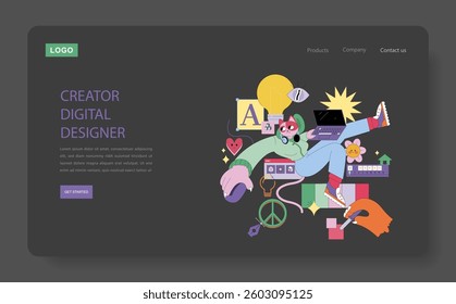 Digital designer concept. A creative digital workspace filled with tools and elements that promote innovation and artistic expression. Showcases the fusion of technology and creativity in design