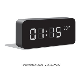 Digital Desk Clock Show 01.15 and Temperature Display in Celsius, realistic vector illustration isolated, eps