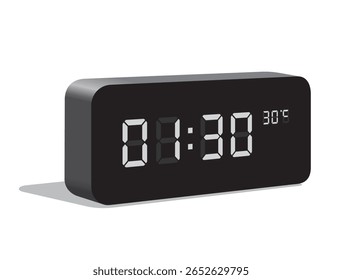 Digital Desk Clock Show 01.30 e exibição de temperatura em Celsius, ilustração vetorial realista isolado, eps
