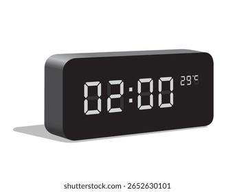 Digital Desk Clock Show 02:00 and Temperature Display in Celsius, realistic vector illustration isolated, eps