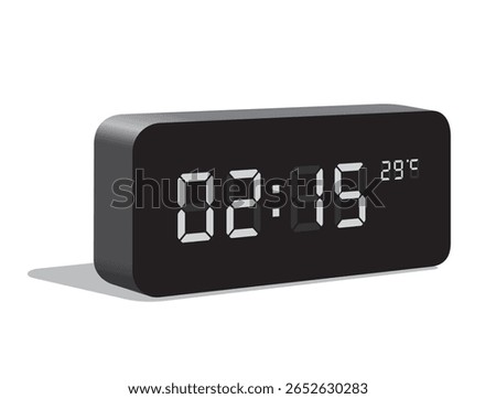 Digital Desk Clock Show 02.15 and Temperature Display in Celsius, realistic vector illustration isolated, eps