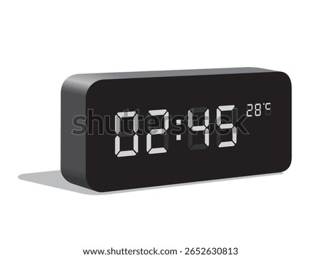 Digital Desk Clock Show 02:45 and Temperature Display in Celsius, realistic vector illustration isolated, eps