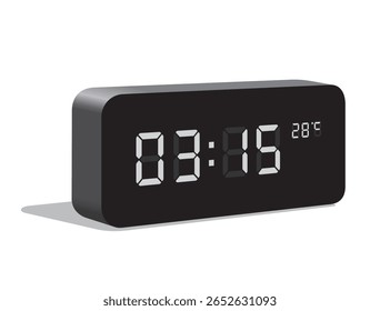 Digital Desk Clock Show 03:15 and Temperature Display in Celsius, realistic vector illustration isolated, eps