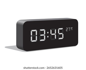 Digital Desk Clock Show 03:45 and Temperature Display in Celsius, realistic vector illustration isolated, eps