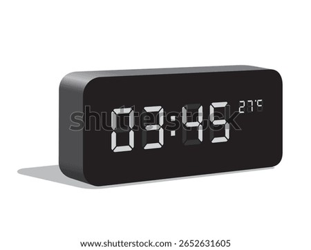 Digital Desk Clock Show 03:45 and Temperature Display in Celsius, realistic vector illustration isolated, eps