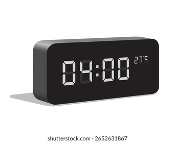 Digital Desk Clock Show 04:00 and Temperature Display in Celsius, realistic vector illustration isolated, eps