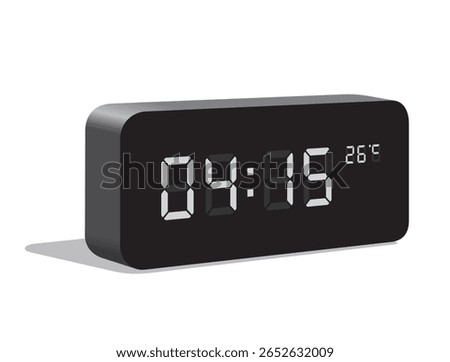 Digital Desk Clock Show 04:15 and Temperature Display in Celsius, realistic vector illustration isolated, eps