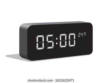 Digital Desk Clock Show 05:00 and Temperature Display in Celsius, realistic vector illustration isolated, eps