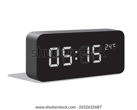 Digital Desk Clock Show 05:15 and Temperature Display in Celsius, realistic vector illustration isolated, eps