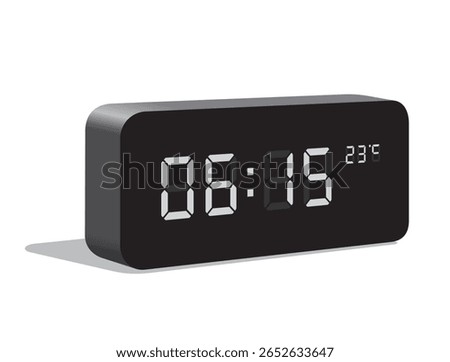 Digital Desk Clock Show 06:15 and Temperature Display in Celsius, realistic vector illustration isolated, eps