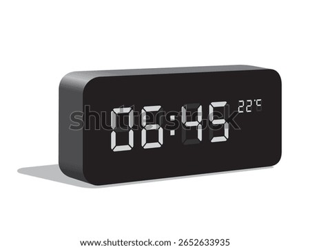 Digital Desk Clock Show 06:45 and Temperature Display in Celsius, realistic vector illustration isolated, eps