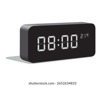 Digital Desk Clock Show 08:00 and Temperature Display in Celsius, realistic vector illustration isolated, eps