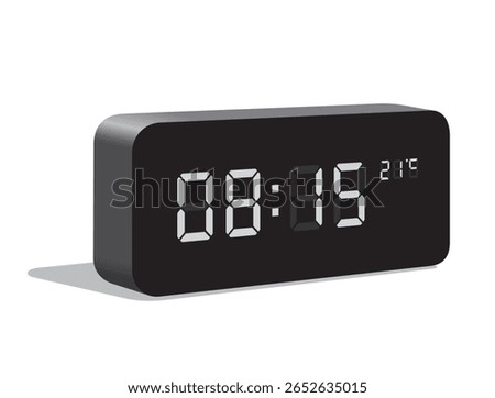 Digital Desk Clock Show 08:15 and Temperature Display in Celsius, realistic vector illustration isolated, eps