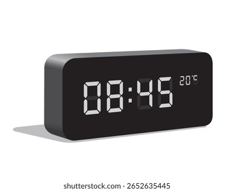 Digital Desk Clock Show 08:45 and Temperature Display in Celsius, realistic vector illustration isolated, eps
