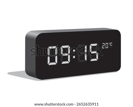 Digital Desk Clock Show 09:15 and Temperature Display in Celsius, realistic vector illustration isolated, eps