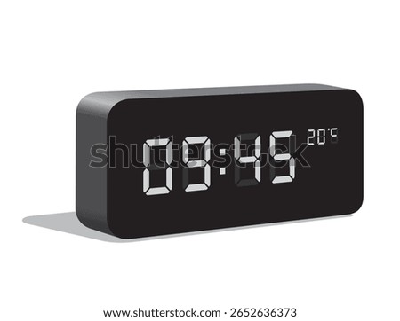 Digital Desk Clock Show 09:45 and Temperature Display in Celsius, realistic vector illustration isolated, eps