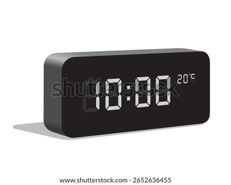 Digital Desk Clock Show 10:00 and Temperature Display in Celsius, realistic vector illustration isolated, eps