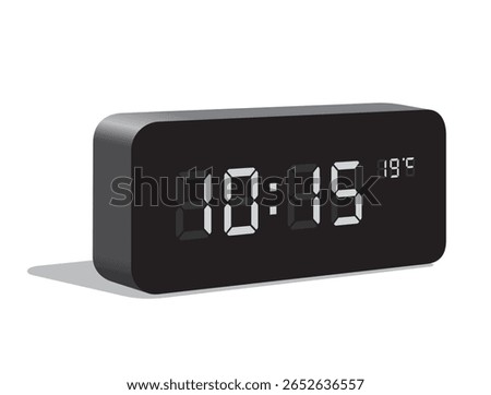 Digital Desk Clock Show 10:15 and Temperature Display in Celsius, realistic vector illustration isolated, eps