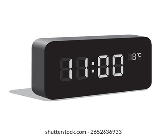 Digital Desk Clock Show 11:00 and Temperature Display in Celsius, realistic vector illustration isolated, eps