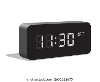 Digital Desk Clock Show 11.30 and Temperature Display in Celsius, realistic vector illustration isolated, eps