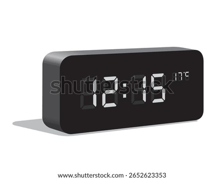 Digital Desk Clock Show 12.15 and Temperature Display in Celsius, realistic vector illustration isolated, eps