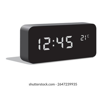 Digital Desk Clock Show 12.45 and Temperature Display in Celsius, realistic vector illustration isolated, eps