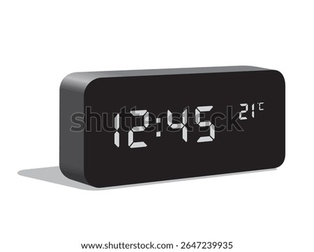 Digital Desk Clock Show 12.45 and Temperature Display in Celsius, realistic vector illustration isolated, eps