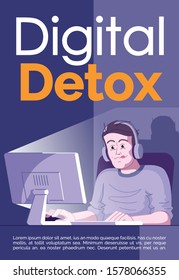 Digital detox brochure template. Stop gaming addiction. Internet, computer dependency. Flyer, booklet, leaflet concept with flat illustrations. Vector page cartoon layout for magazine with text space