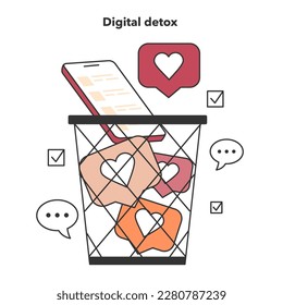 Digital detox. Character taking a break from digital device. Disconnected or turned off gadget. Ballanced life and mental health. Flat vector illustration