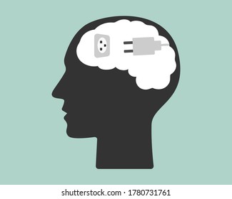 Digital Detox Concept. Brain want unplugging the and being offline. Flat vector illustration.