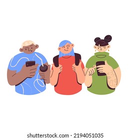 Digital Detox Concept. Disconnecting. Social media Detox. Life without gadgets. Internet addiction. Habit of using Gadgets, Internet, Social network. Trendy Vector Illustration. Real life. Nomophobia.