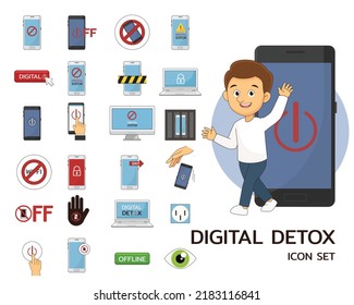 Iconos planos de concepto de Detox Digital