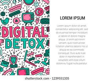 Digital detox. Concept illustration with lettering and doodles. Place for your text