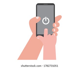 Digital Detox Concept. Kid hand using smartphone to switch off or shut down online and social connection, Colorful. Flat vector illustration. 