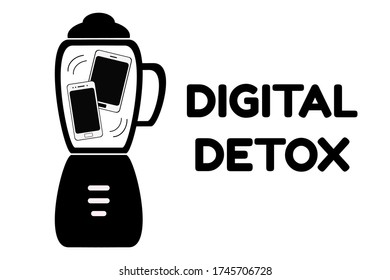Digital Detox concept. A smartphone and a tablet are mixed in a blender. Gadget addiction social issue.