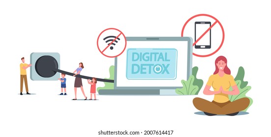 Digital Detox Concept Tiny Characters Disconnect Stock Vector (Royalty ...